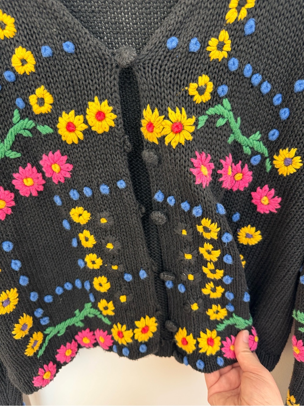 ‘My’ vintage cropped black floral embroidered cardigan - Picture 2 of 4